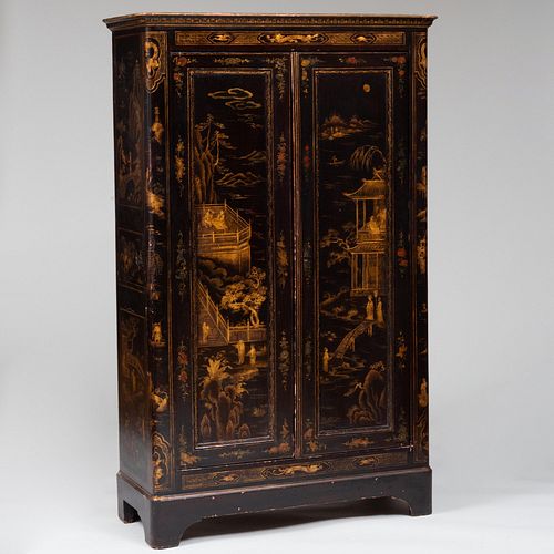 Regency Black Painted and Parcel-Gilt Chinoiserie Decorated Cabinet