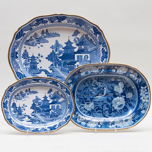 Two Spode Transfer Printed Platters in Two Sizes and a Similar Well-and-Tree Platter