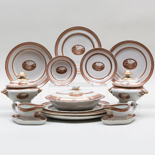 Chinese Export Sepia Decorated Porcelain Dinner Service