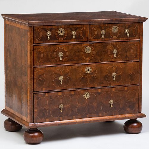 Fine William and Mary Inlaid Oyster Veneered Chest of Drawers
