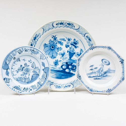 Group of Three Blue and White Delft Dishes