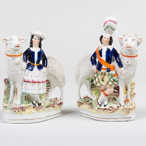 Pair of Staffordshire Figures of Children with Sheep