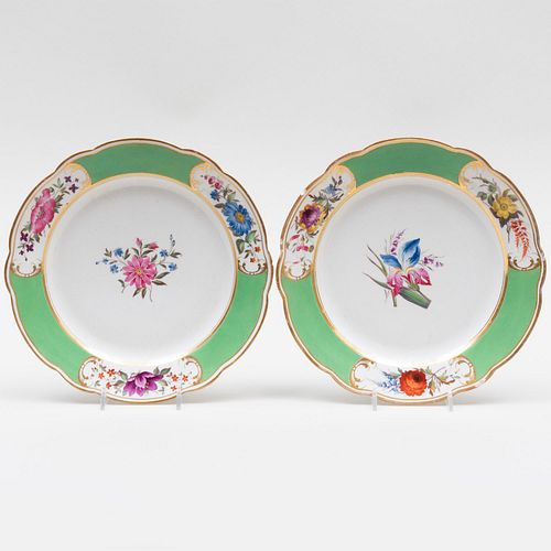 Pair of Chamberlains Worchester Green Ground Porcelain Plates