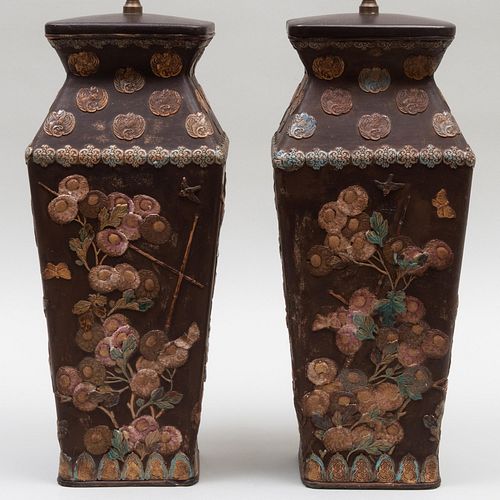 Pair of Japanese Pottery Vases Mounted as Lamps