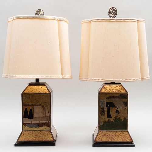 Pair of Chinese Export Style Verre Ã‰glomisÃ© Lamps