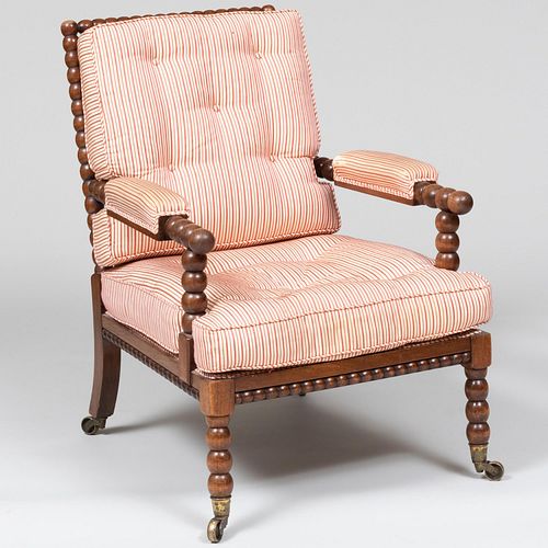 Victorian Style Bobbin-Turned Mahogany Armchair, Colefax and Fowler