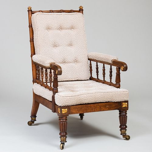 Victorian Mahogany Carved Rosewood and Parcel-Gilt  Armchair