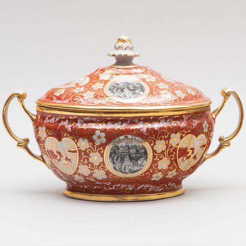 Worcester Armada Iron Red Porcelain Soup Tureen and Cover