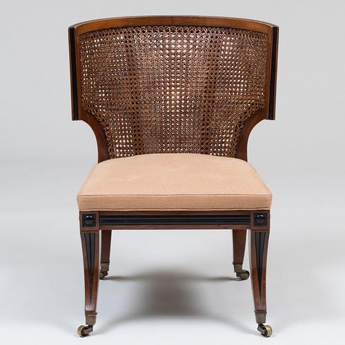 Fine and Rare Regency Mahogany, Ebonized and Caned Klismos Chair
