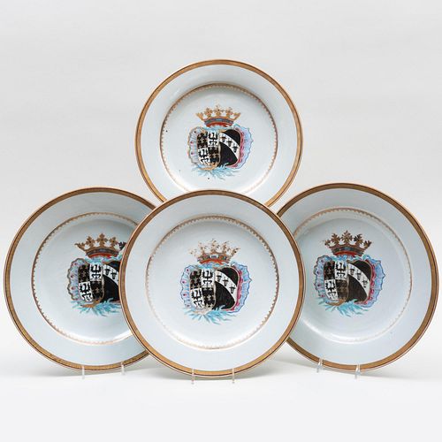 Four Chinese Export Armorial Porcelain Chargers for the Dutch Market with Arms of De Famars and Vriesen