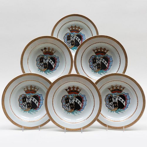 Set of Eleven Armorial Porcelain Soup Plates for the Dutch Market with Arms of De Famars and Vriesen