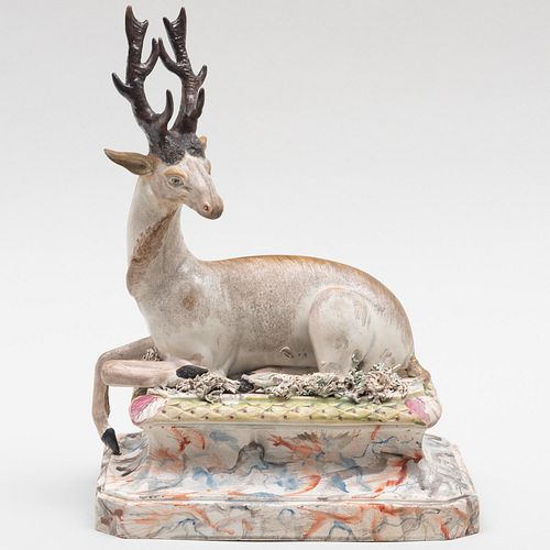 Staffordshire Pottery Figure of a Recumbent Stag
