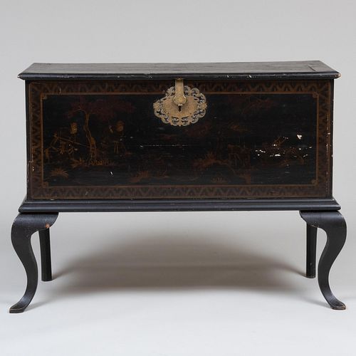 Queen Anne Black Japanned Blanket Chest on Later Stand