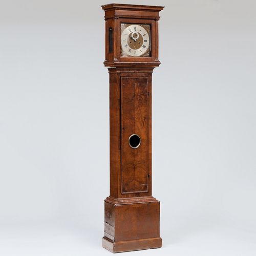 George I Burl Walnut nd Oak Long Case Clock, Dial Signed John Pleydell, Westminster