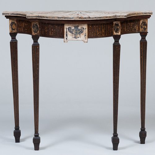 George III Style Painted and Inlaid Demilune Console Table with Scagliola Top, Possibly Irish
