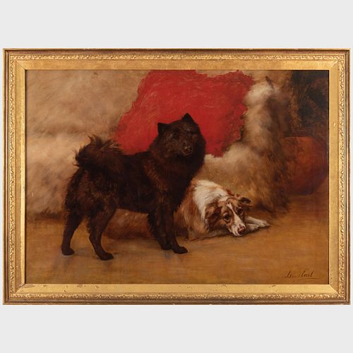 Maud Earl (1864-1943): Study of a Black Chow and a Rough Collie