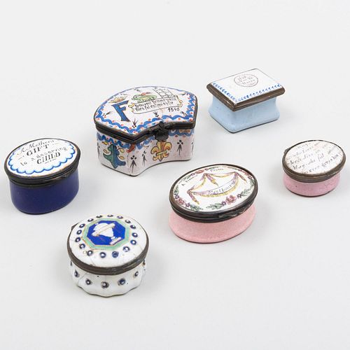Group of Five Enamel Snuff Boxes