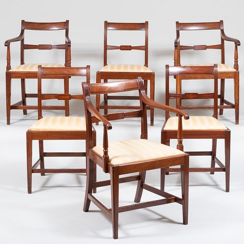 Set of Fourteen Regency Ebony Inlaid Mahogany Dining Chairs