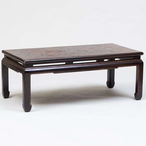 Chinese Style Black Lacquer, Parcel-Gilt and Polychrome Decorated Low Table