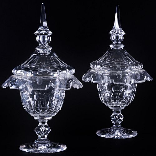 Pair of Cut Glass Sweetmeat Dishes and Covers