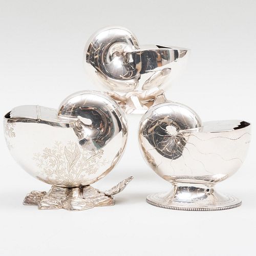 Victorian Silver and Two Silver Plate Shell Form Spoon Warmers