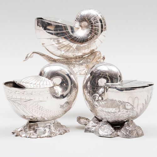 Group of Three Silver Plate Shell Form Spoon Warmers