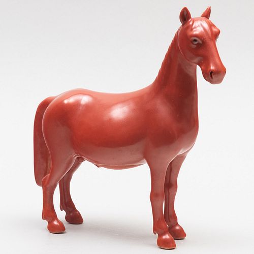 Small Chinese Export Iron Red Glazed Porcelain Figure of a Horse