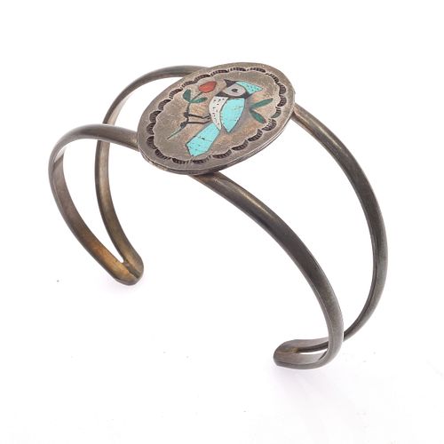 Guardian Booqua Zuni Inlaid Stone, Sterling Silver Cuff Bracelet