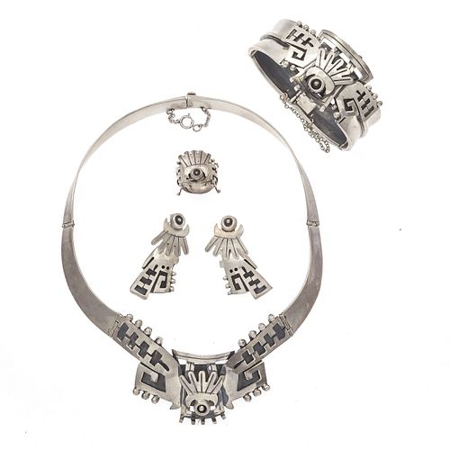 Modernist Mexican Sterling Silver Jewelry Suite