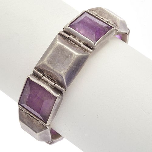 William Spratling Mexican Amethyst, Sterling Silver Bracelet, Measures approximately 18.0 mm (0.70 in) in height.