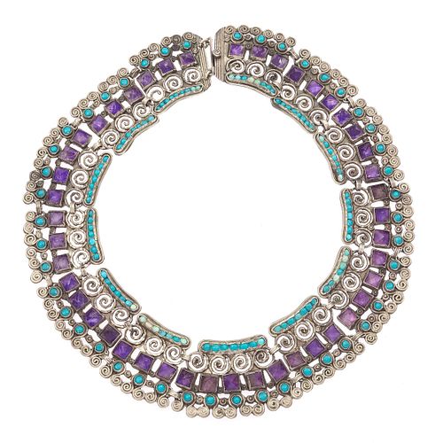 Matilde Poulet (Matl) and Ricardo Salas Mexican Amethyst, Turquoise, Sterling Silver Necklace