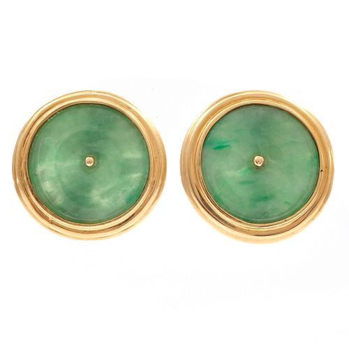 Pair of Jade, 14k Yellow Gold Earrings