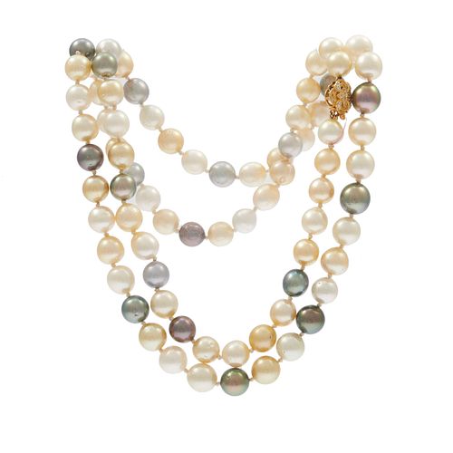 Multi-Color South Sea and Tahitian Cultured Pearl, 18k Necklace