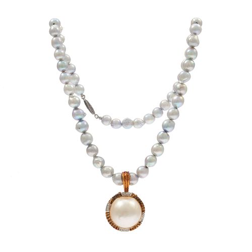 Cultured Pearl, Diamond, 14k Rose Gold Necklace