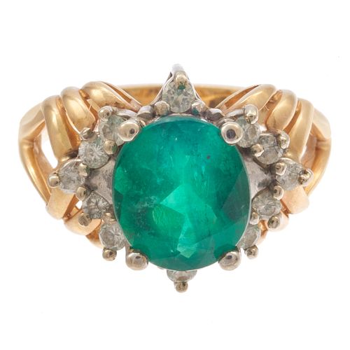 Natural Emerald, Diamond, 14k Yellow Gold Ring