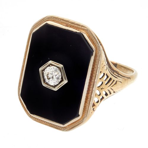 Art Deco Diamond, Onyx, 14k Ring