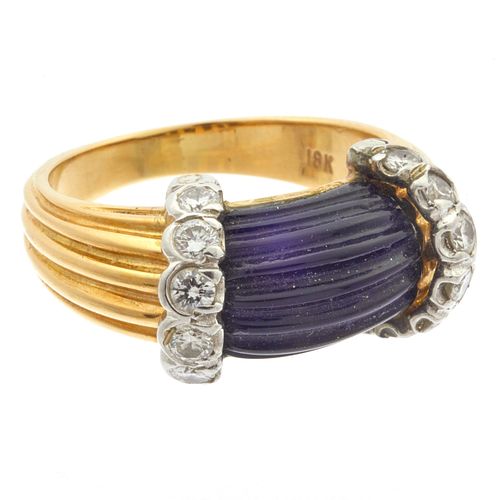 Diamond, Carved Onyx, 18k Yellow Gold Ring