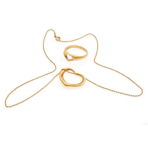 Elsa Peretti for Tiffany & Co. 18k Yellow Gold Open Heart Necklace and Ring