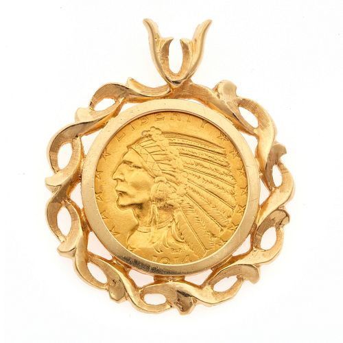 US 1914 $5 Indian Head Coin, 14k Pendant