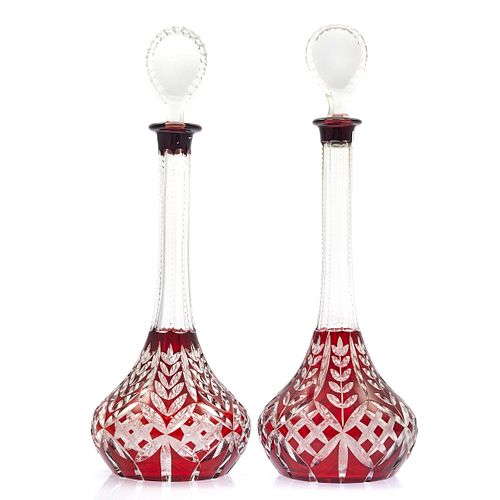 Two Victorian Ruby Flash Glass Decanters