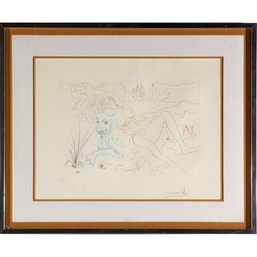 Salvador Dali (1904-1989, Spanish) 10 3/4 in. x 15 3/4in. (27.7cm x 40cm) Image., 20in. x 25in. approx. (50.8cm x 63.5cm) Framed.