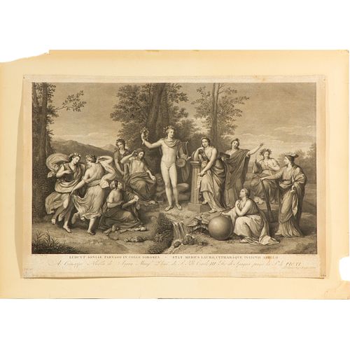 Raphael Morghen (1758-1833, Italian) Apollo and the Muses on Parnassus, 1784 19 3/4in. x 29 7/8in. (50cm x 75cm) Plate.