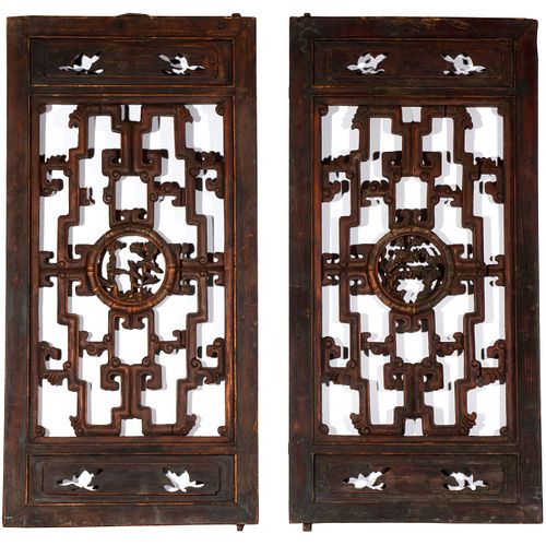 Pair Asian Hardwood Carved Panels