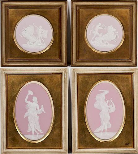 4 Framed Pink Limoges Pate Sur Pate Plaques