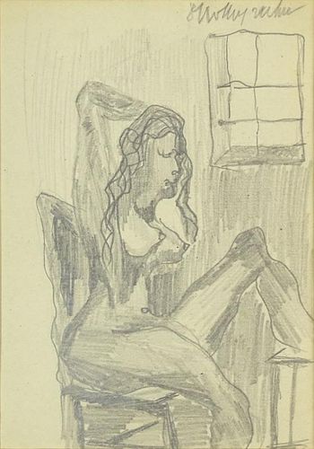 Oskar Kokoschka, Austrian (1886-1980) Pencil Drawing on Paper "Seated Nude"