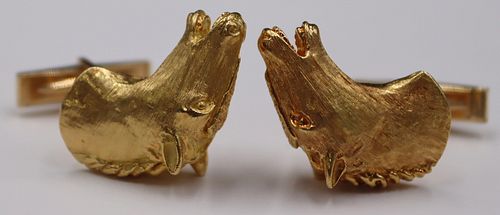 JEWELRY. Pair of 14kt Gold Horse Head Cufflinks.