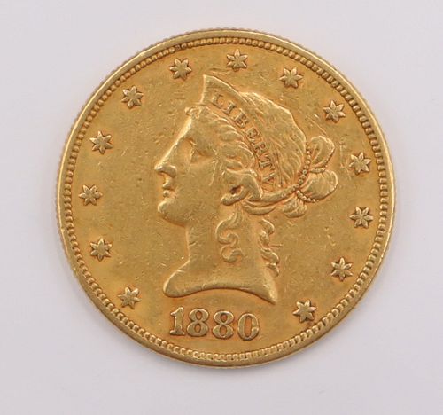 NUMISMATICS. 1880 $10 Liberty Head Eagle Gold Coin