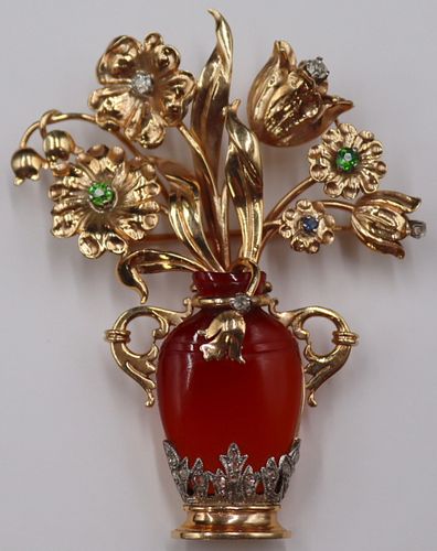 JEWELRY. 14kt Gold, Carnelian, Diamond and Colored
