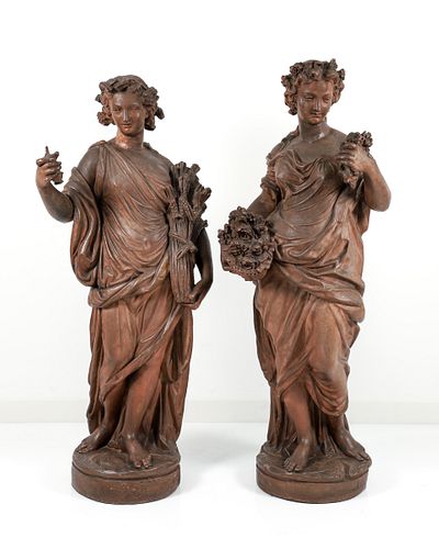 Pair Louis Gossin terracotta allegorical figures of the Seasons