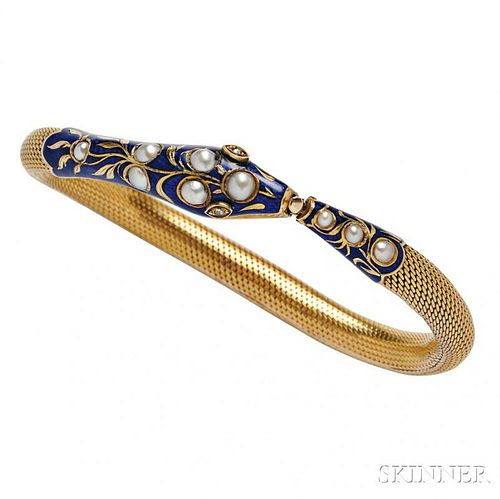 18kt Gold and Enamel Snake Bracelet